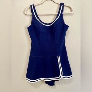 Vtg Swimsuit 60s 70s Rare Blue And White Measurements In Pictures Retro pinup